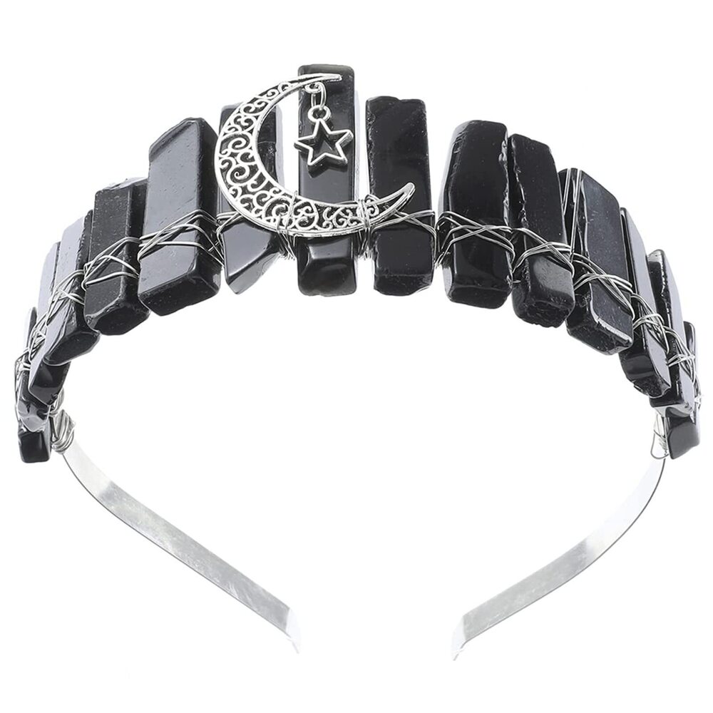 5156 Quartz Crown Raw Crystal Headband Rhinestone Tiara Hair Band with Moon